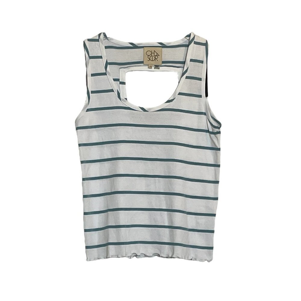 NWT Chaser Striped Back Keyhole Lettuce Hem Tank Top